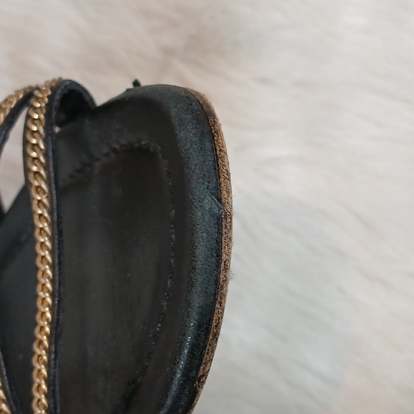 Jimmy Choo Leather Slingback Sandals Black Chain-Link Accent Sz 39 - Picture 4 of 10